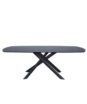 table repas LIVIA extensible 8 10 personnes ouverte plateau verre noir martelé pied métal design luxe minimaliste