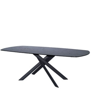 table repas LIVIA extensible 8 10 personnes plateau verre noir martelé pied métal design luxe minimaliste vue 3-4