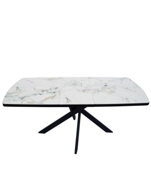 table repas ELVIRA plateau céramique jade blanche luxe 6 8 personnes pied design sculptural extensible 1