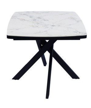 table repas ELVIRA plateau céramique jade blanche luxe 6 8 personnes pied design sculptural extensible vue cote