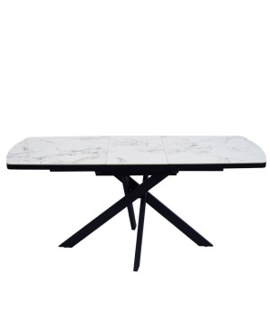 table repas ELVIRA plateau céramique jade blanche luxe 6 8 personnes pied design sculptural extensible profil