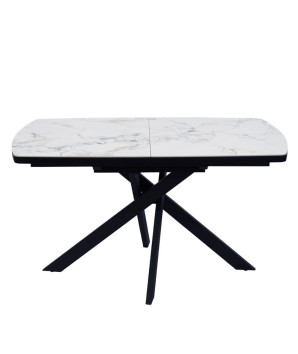 table repas ELVIRA plateau céramique jade blanche luxe 6 8 personnes pied design sculptural extensible fermée
