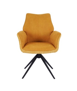 lot de 2 fauteuils pivotants ELISA tissu boucle curry design scandinave contemporain vue face