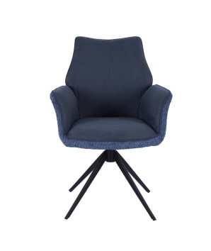 lot de 2 fauteuils pivotants ELISA tissu bouclé bleu design scandinave contemporain vue face