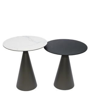 gamme Coin canapé YOKO plateau céramique acier corten pied conique design sculptural