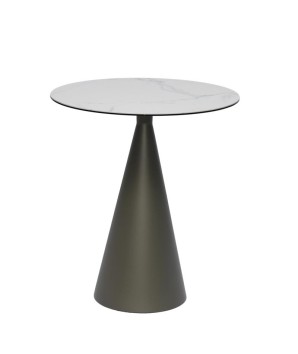 Coin canapé YOKO grand modèle plateau céramique marbré blanc pied conique design sculptural