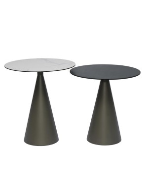 gamme Coin canapé YOKO plateau céramique marbré pied conique design sculptural