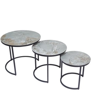 Tables gigognes TRIO céramique onyx set de 3 tables design modernisme contemporain
