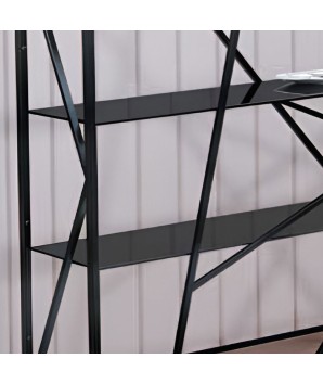 Bibliothèque KAGE BLAK structure métal détail étagère verre design industriel 70'S