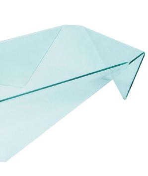 Table basse EASY rectangle verre courbé détail plie incolore minimaliste