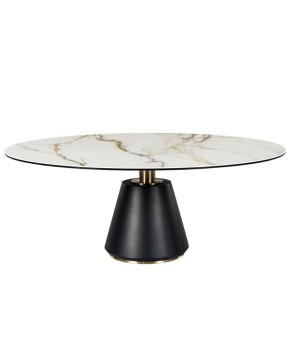 Table basse ISOLA ronde plateau céramique golden stone pied conique luxe contemporain