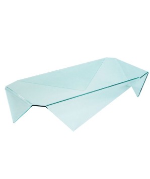 Table basse EASY rectangulaire verre courbé plie incolore minimaliste