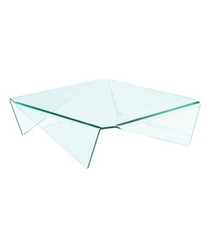 Table basse EASY carrée verre courbe plié incolore minimaliste