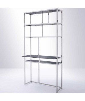 étagère bureau HOMEWORK structure inox étagères verre fumé design modernisme industriel