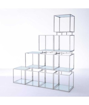 Étagères MODULO complètes structure inox verre design modernisme industriel 70s