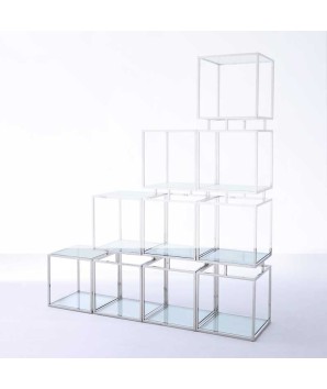 Etagère MODULO 4 cubes inox verre design modernisme industriel 70s