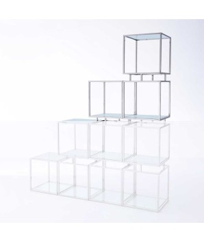 Étagère MODULO 3 cubes empilables inox verre design modernisme industriel 70s
