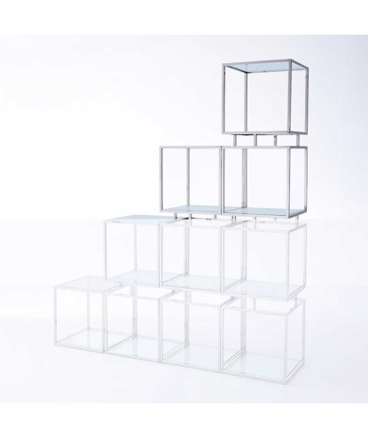 Étagère MODULO 3 cubes empilables inox verre design modernisme industriel 70s