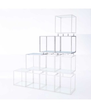 Étagère MODULO 2 cubes empilables inox verre design modernisme industriel 70s
