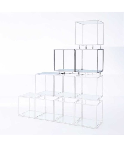 Étagère MODULO 2 cubes empilables inox verre design modernisme industriel 70s