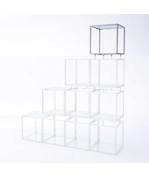 Étagère MODULO 1 cubes empilable inox verre design modernisme industriel 70s