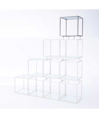 Étagère MODULO 1 cubes empilable inox verre design modernisme industriel 70s