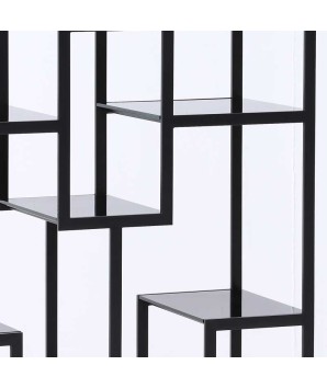 Étagère ATLAS BLACK DOUBLE structure métal détail plateau verre design géométrique asymétrique