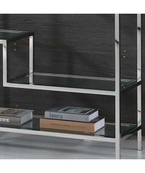 Étagère ATLAS structure inox détail plateau verre design géométrique asymétrique
