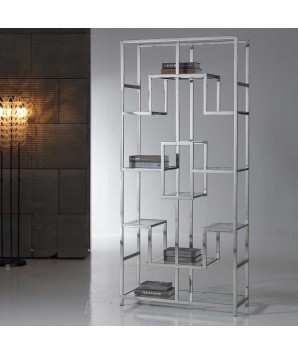 Étagère ATLAS DOUBLE structure inox plateau verre design géométrique asymétrique