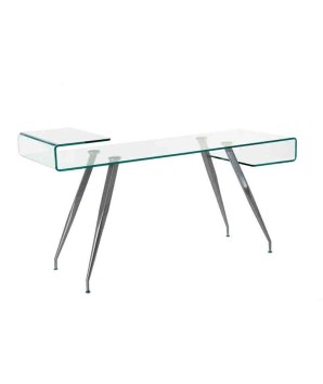 bureau BANKS plateau verre courbé pied chromé minimaliste futuriste