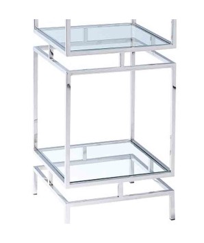 étagère KUBS détail verre incolore design géométrique inox