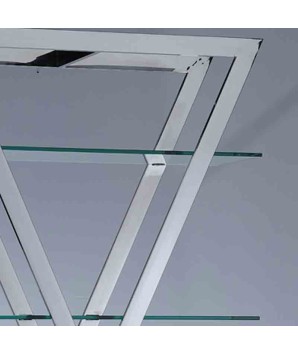 Étagère EKIS en X détail étagères verre transparent montant inox design modernisme industriel
