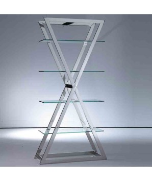 Étagère EKIS en X étagères verre transparent montant inox design modernisme industriel