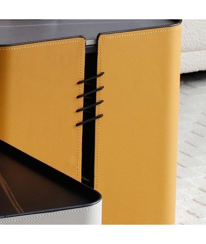 Table basse ARCACHON simili cuir curry - Petit modèle