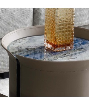 Coin canapé BASTIA rond simili cuir taupe