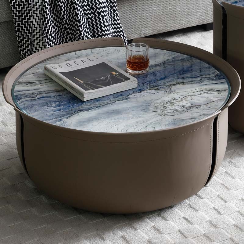 Table basse BASTIA ronde simili cuir taupe Table basse BASTIA ronde simili cuir taupe