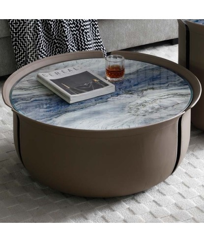 Table basse BASTIA ronde simili cuir taupe
