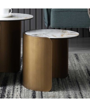 coin canapé ARIANNE plateau marbre blanc pied cylindrique bronze design luxe moderne petit