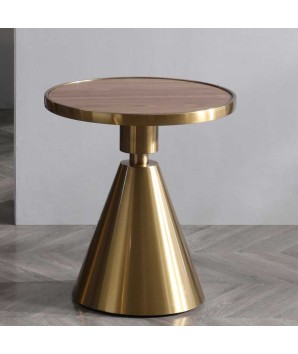 Coin canapé KARINE cone doré plateau noyer design Glam