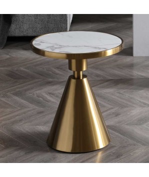 Coin canapé KARINE cône doré plateau marbre blanc dore design glam mid century