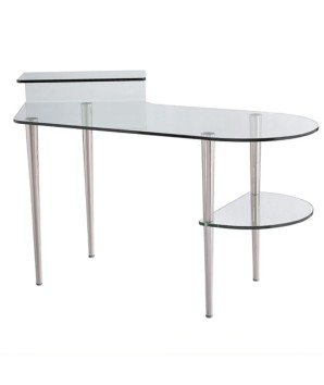 bureau DESK verre courbe pied métal chromé design minimaliste
