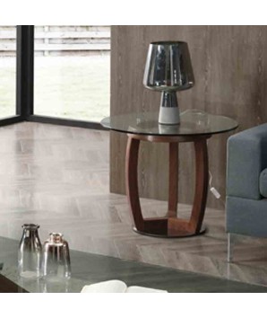 coin canapé FELICIA pied noyer base inox plateau verre design fusion