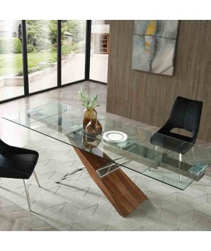 table repas FELICIA Noyer Inox Design fusion bois verre