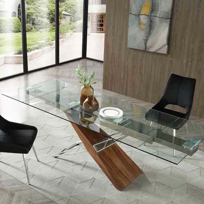 Table repas FELICIA Noyer Inox Design fusion extensible 12 pers