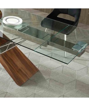 Table repas FELICIA Noyer Inox Design fusion extensible 12 pers