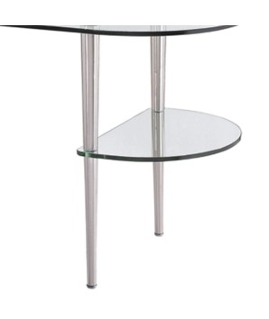 bureau DESK verre courbe détail étagère pied métal chromé design minimaliste