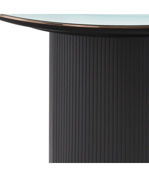 Coin canapé ARENA plateau verre marbre détail pied cylindrique design minimalisme sculptural