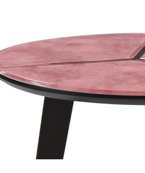 coin canapé PASEO détail plateau rose verre patine design minimalisme géométrique
