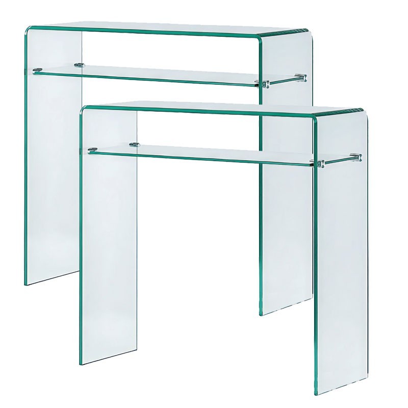 console ECO lot de 2 verre courbe incolore avec etagere design minimaliste
