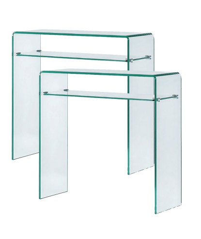 console ECO lot de 2 verre courbé incolore avec étagère design minimaliste